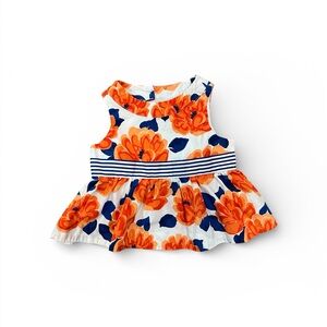 Janie and Jack Orange Floral Peplum Top with Navy Accents